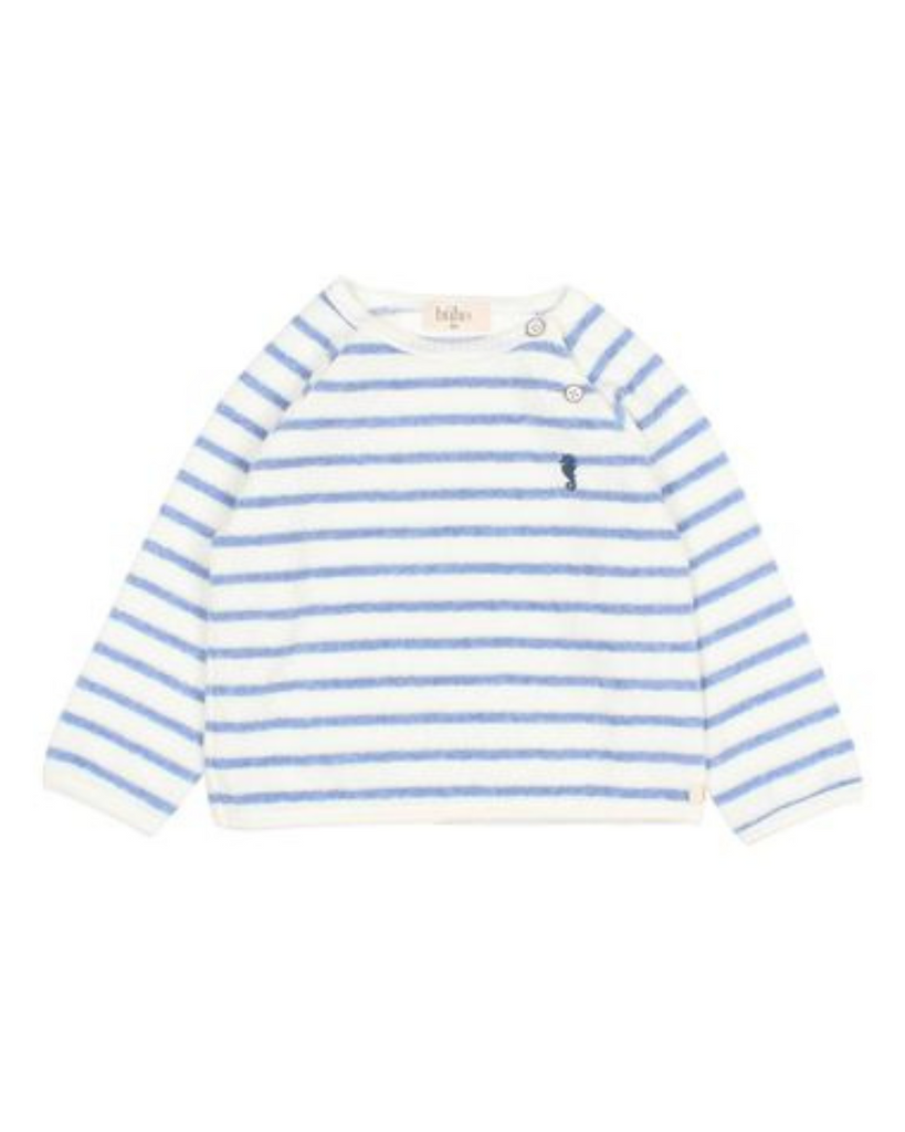 Baby Terry Stripe Sweatshirt - Placid Blue