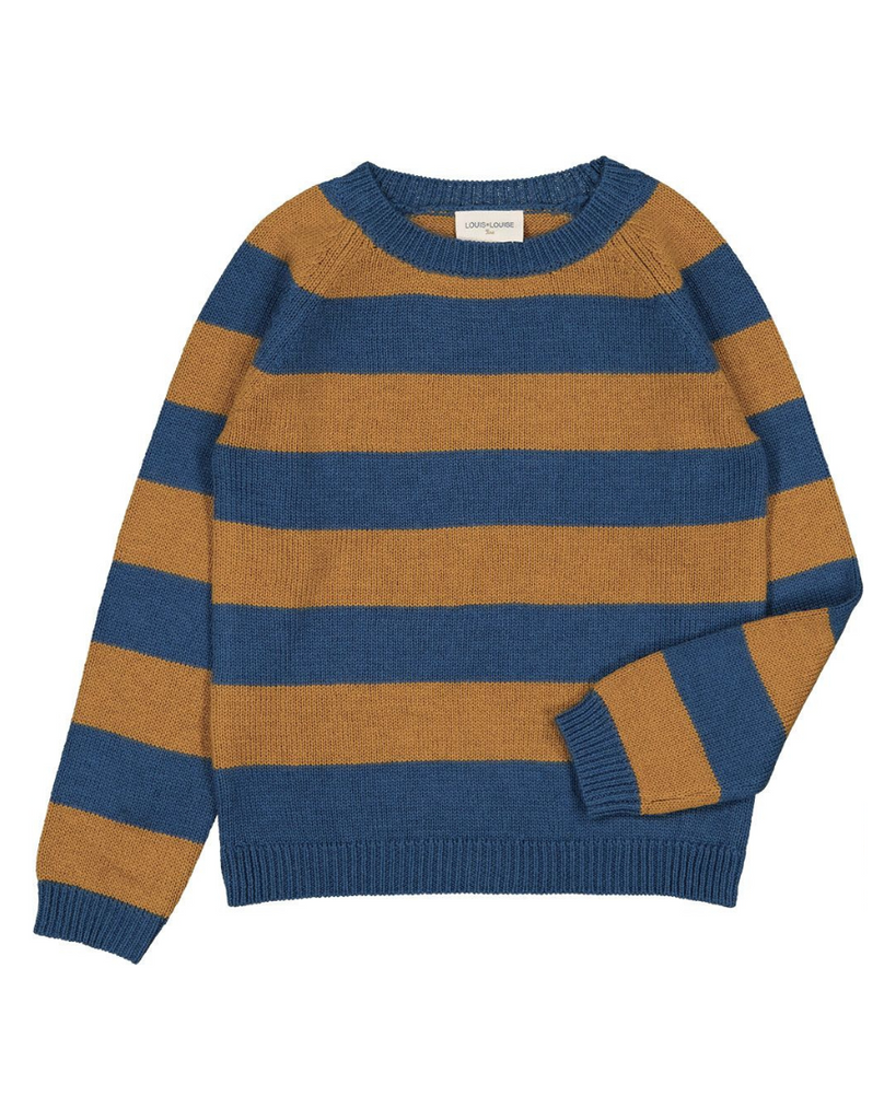 Robertino Knitted Wool Stripe Pullover - Navy/Saffron