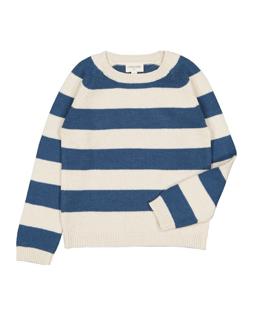 Robertino Knitted Wool Stripe Pullover - Navy/Cream