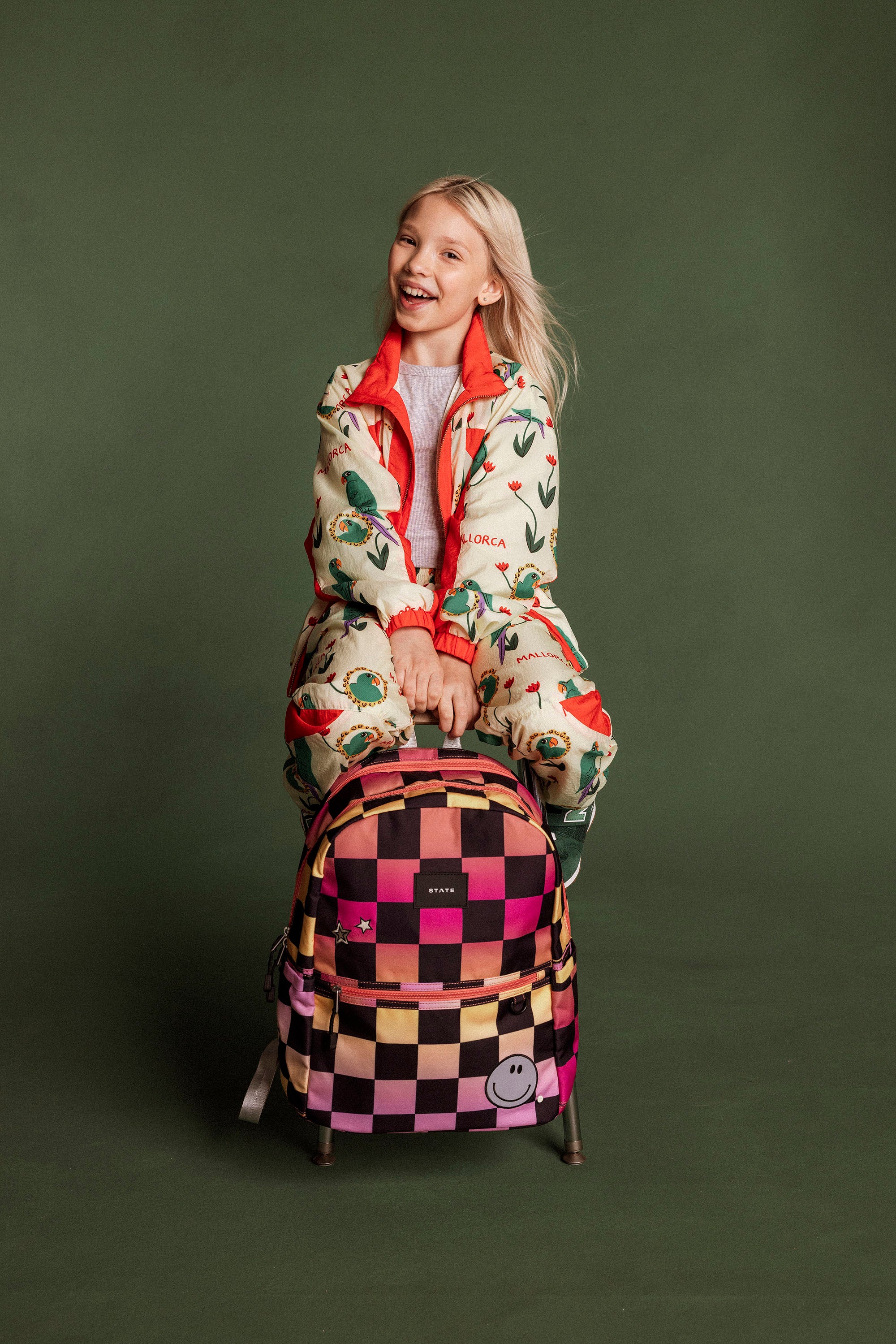 Kane Double Pocket Backpack - Pink Checkerboard – English Rabbit