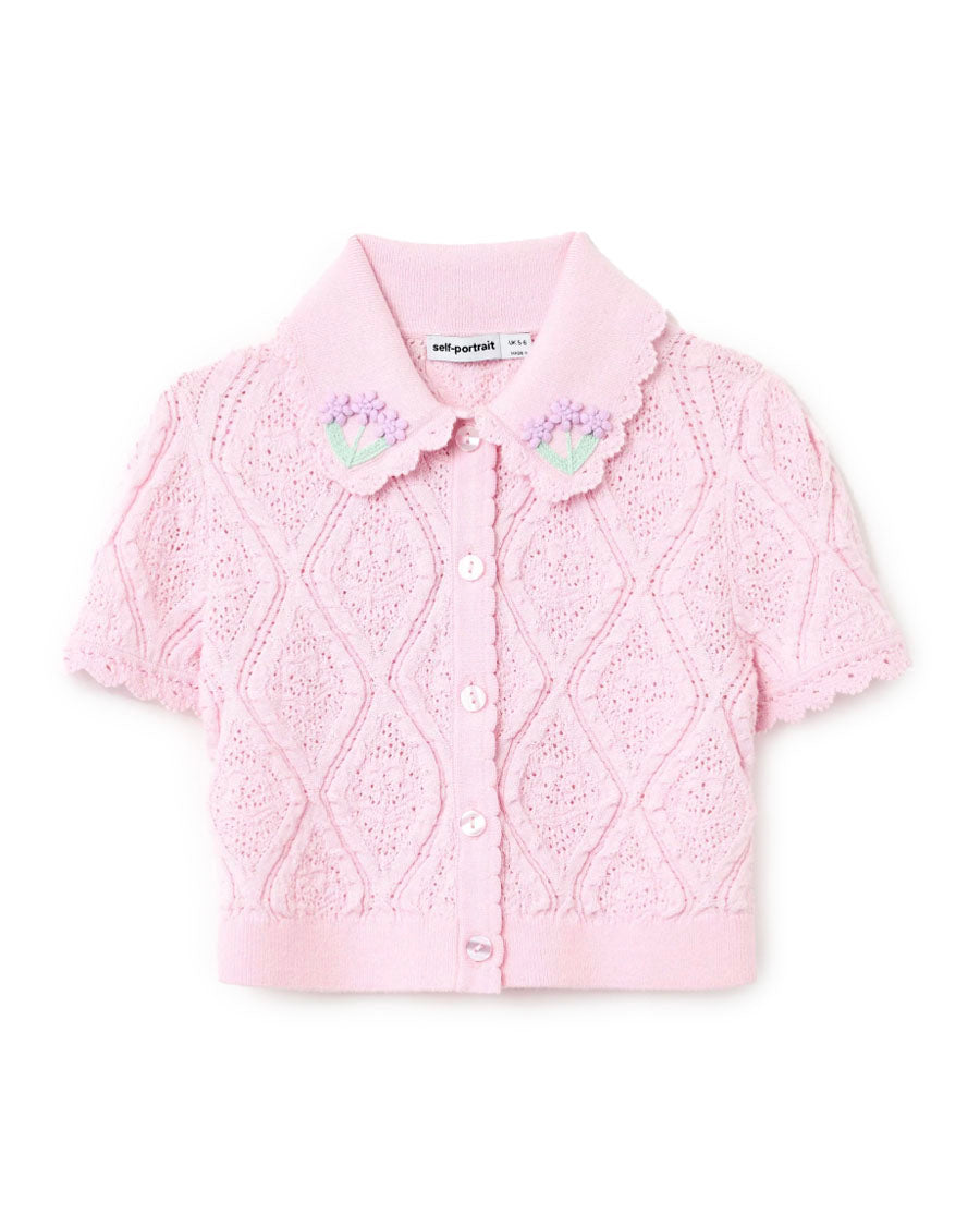 Flower Embroidered Knit Top - Pink