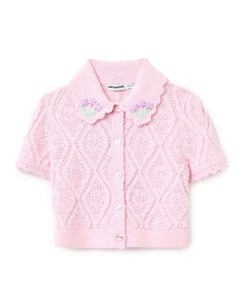 トップス andmary rosie flower knit tops pink Flower Embroidered Knit Top - Pink – English Rabbit