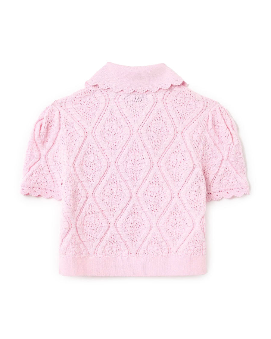 Flower Embroidered Knit Top - Pink