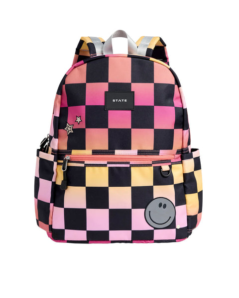 Kane Double Pocket Backpack - Pink Checkerboard – English Rabbit
