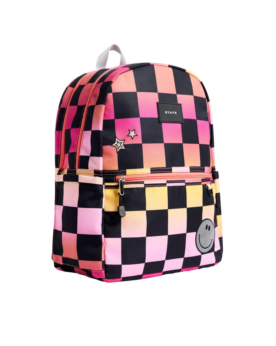 Kane Double Pocket Backpack - Pink Checkerboard – English Rabbit