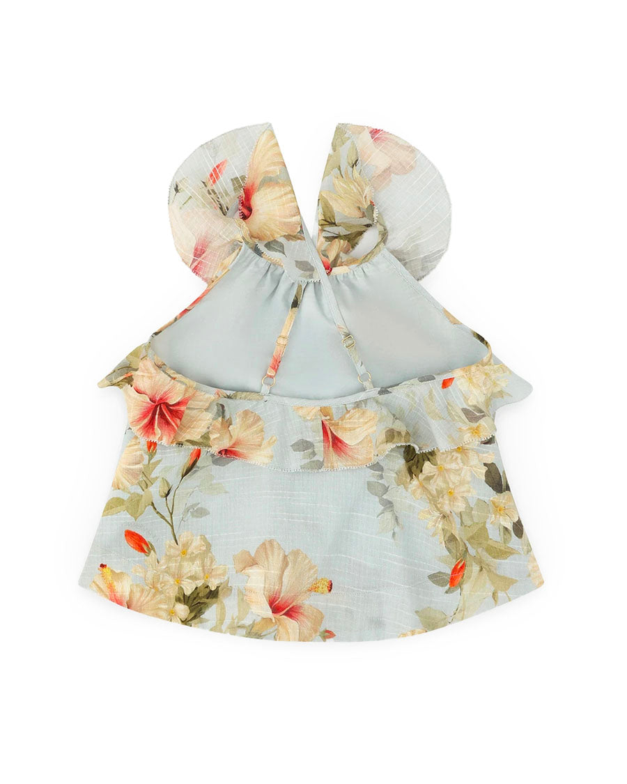 Mahon Frill Top - Blue Hibiscus – English Rabbit