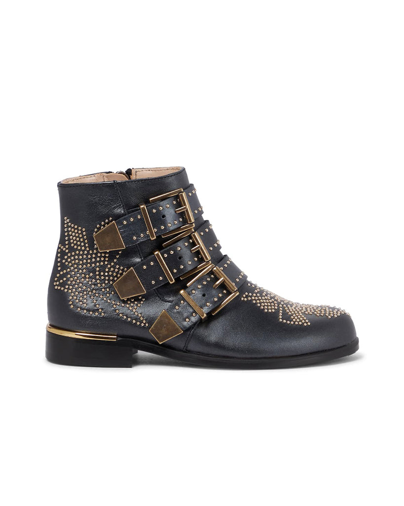 Embellished Leather Ankle Boots - Black