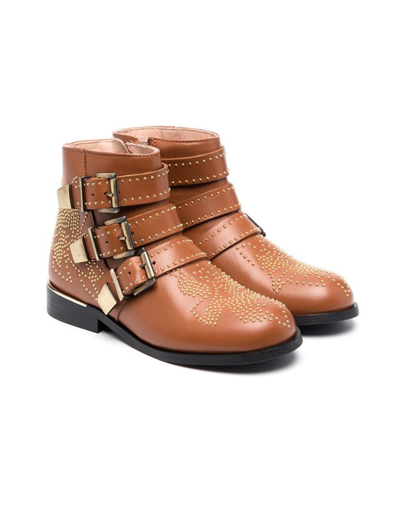 Embellished Leather Ankle Boots - Ginger