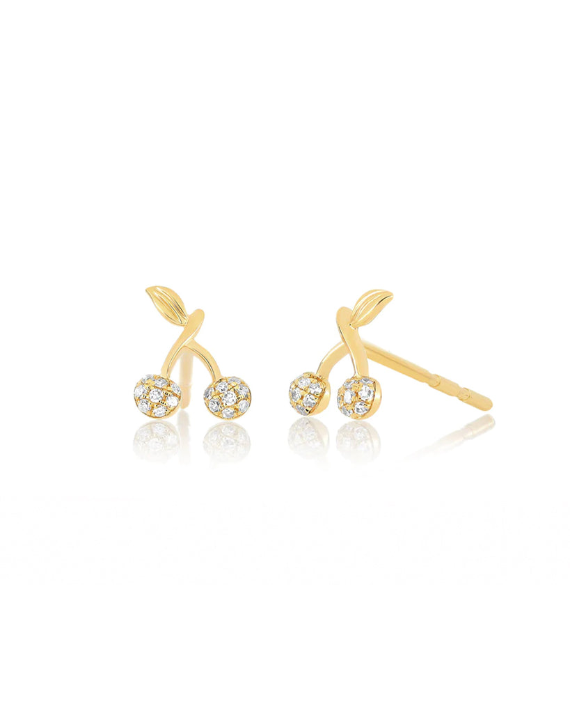 14k Gold Mini Diamond Cherry Earrings
