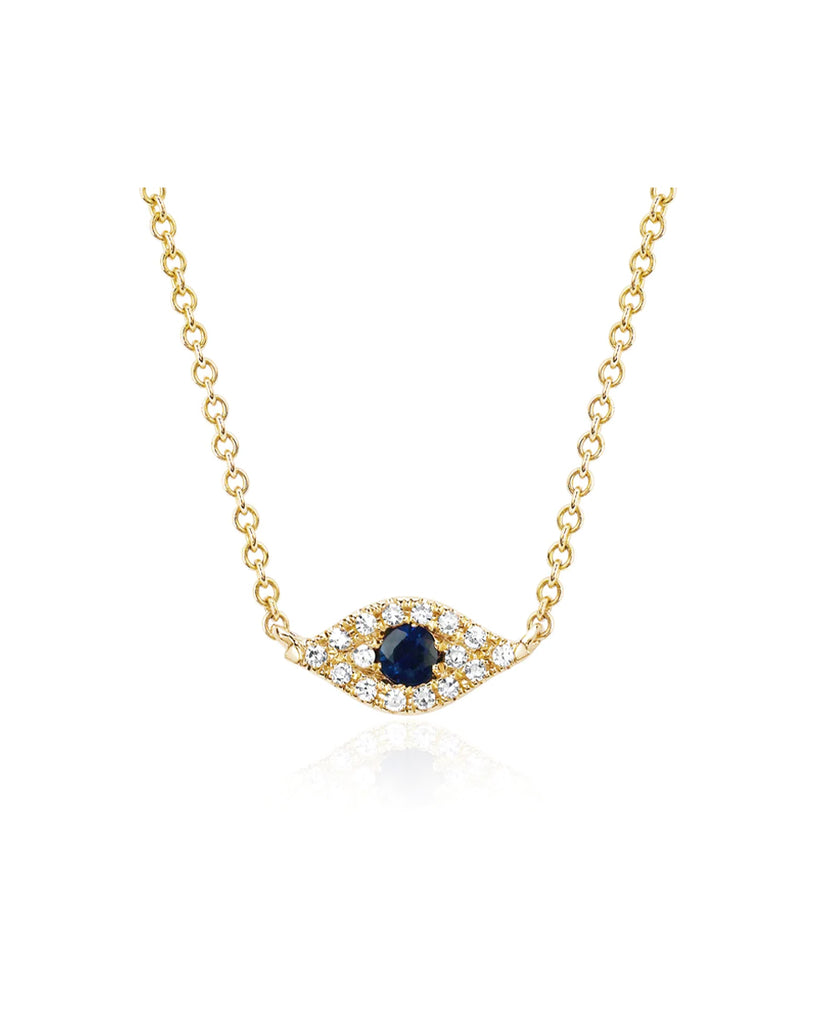14k Gold Diamond and Blue Sapphire Evil Eye Choker Necklace